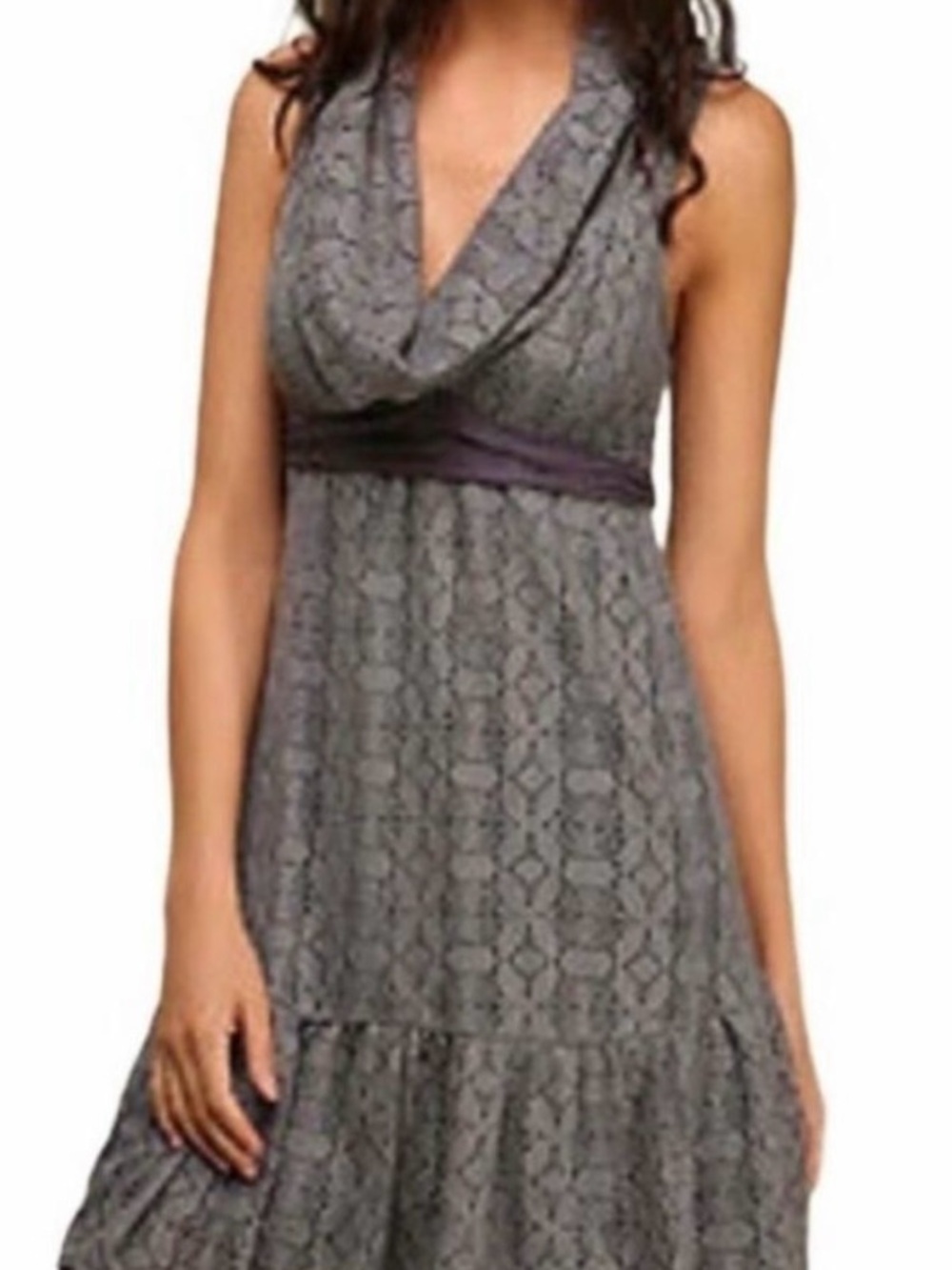 Free People Grey Lace Cowl Neck Purple Belted Mini Dress - Size 4
